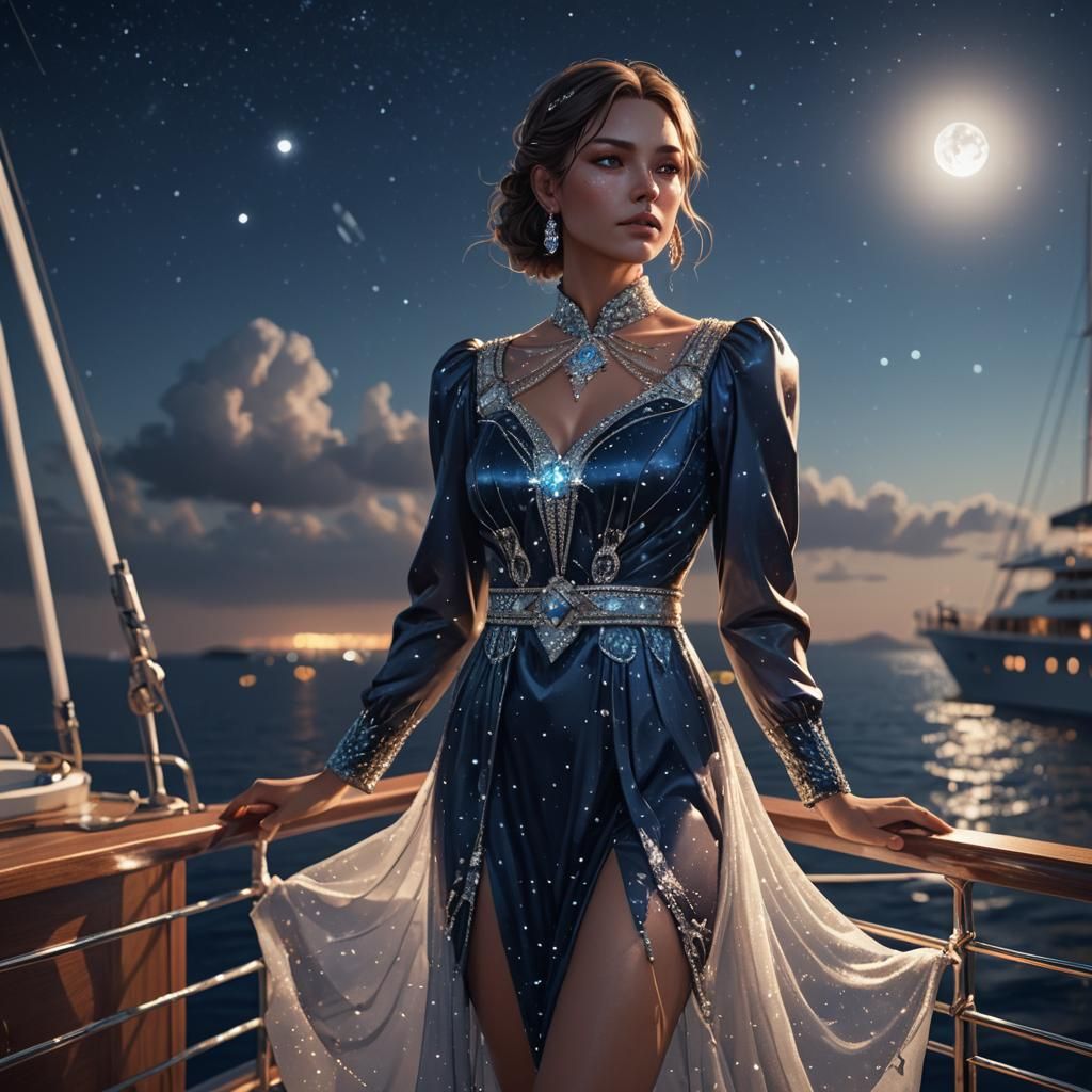Rhinestone Dress on Yacht Deck: Fantasy Art