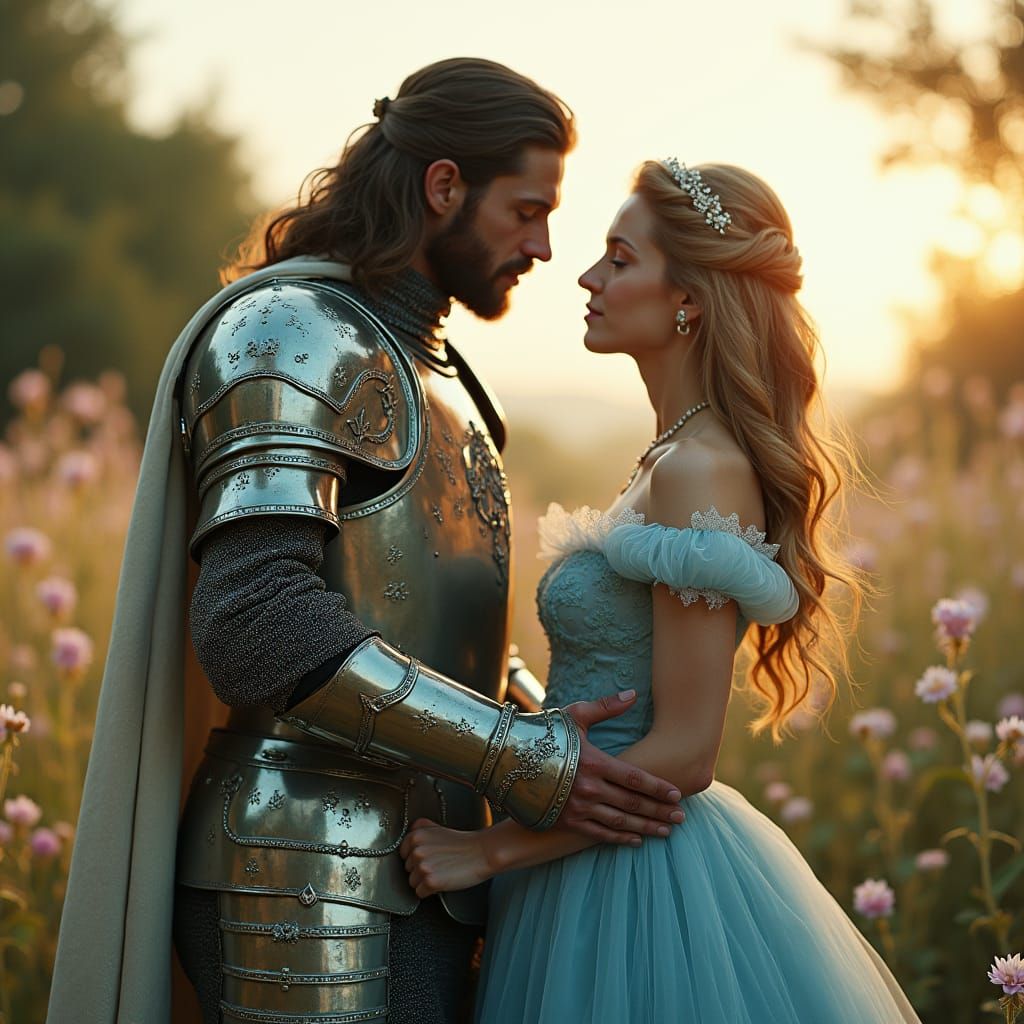 Knight in Bedazzled Armor with Lady in Blue Gown