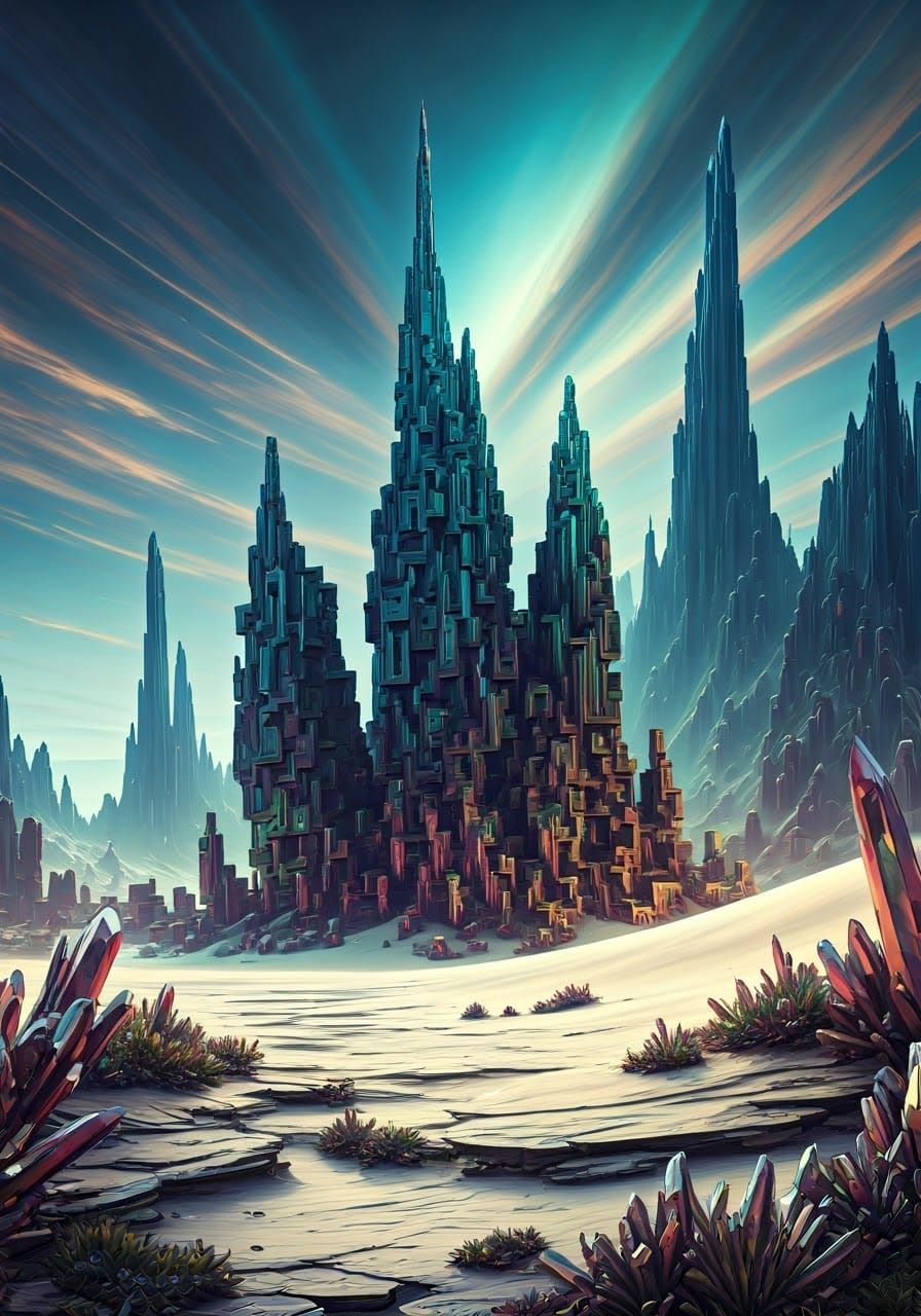 Surreal Bismuth Mountains Rise Amidst Gypsum Sands in a Fant...