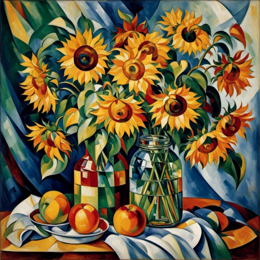 Cubist Sunflowers Still Life as Expressionist Painting