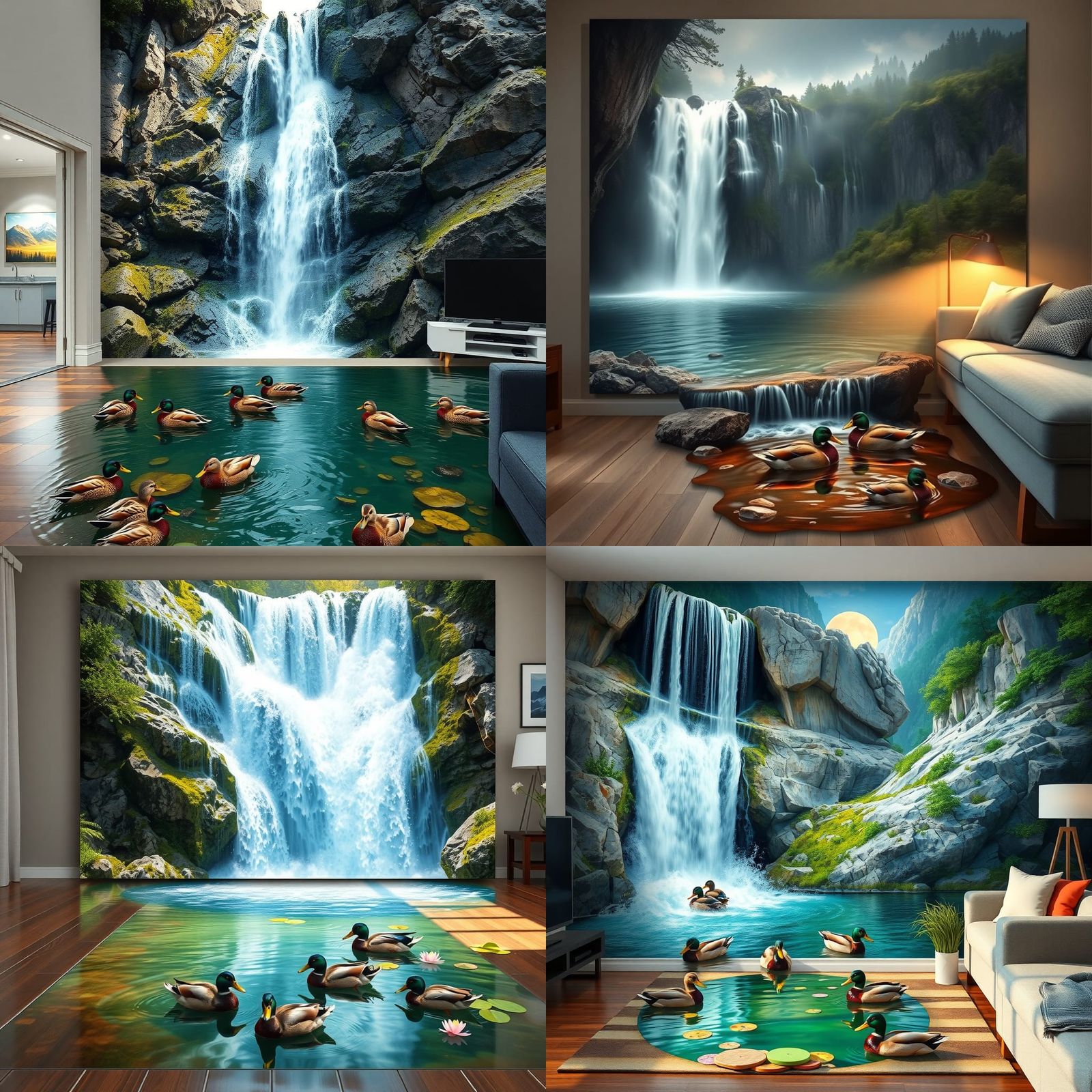 Hyperrealistic Waterfall Painting Flows Into Living Room