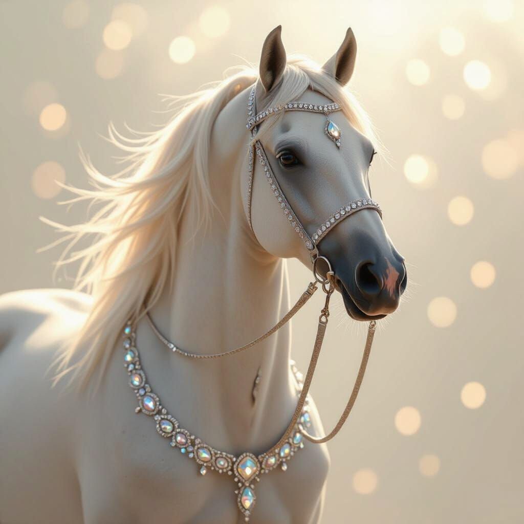 Majestic Horse with Silver Bridle in Digital Art Style