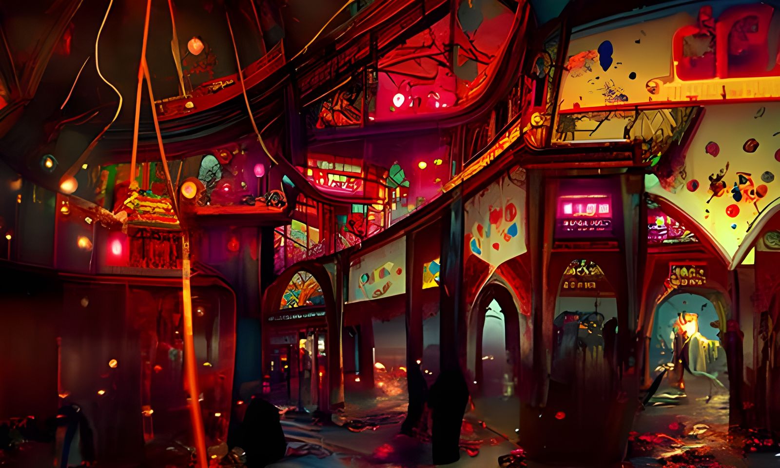 Abandoned Upside Down Arcade with Neon Lights