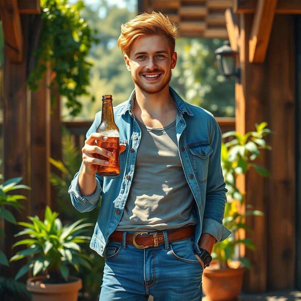 Charming Copper-Haired Man in Sunny Outdoor Setting