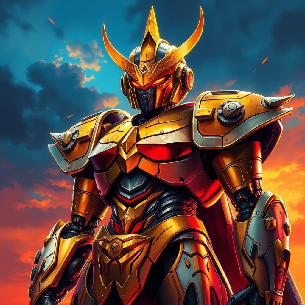 Majestic Goldorak Robot Warrior in Hyperrealistic Style