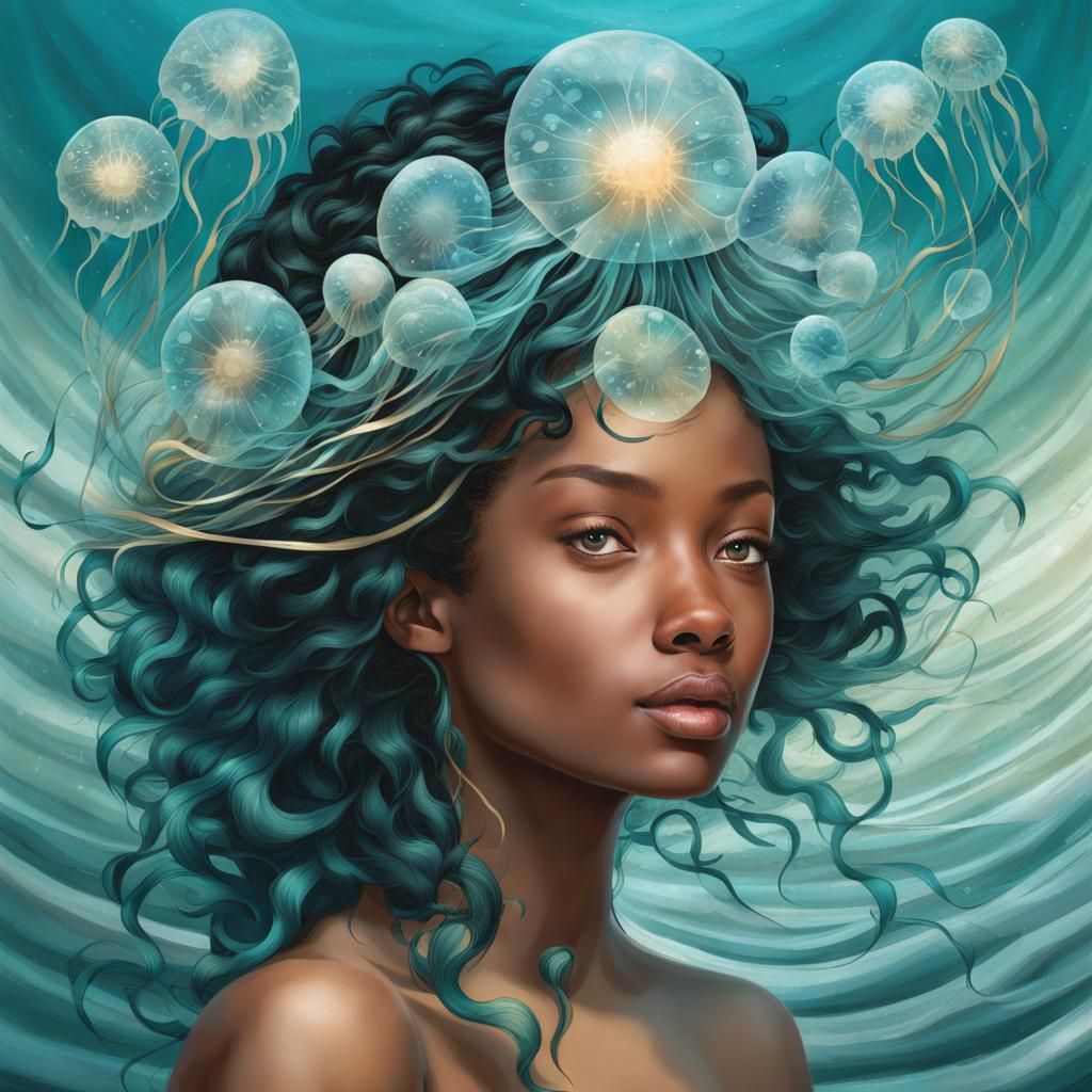 Surreal Woman with Jellyfish Hair in Digital Art