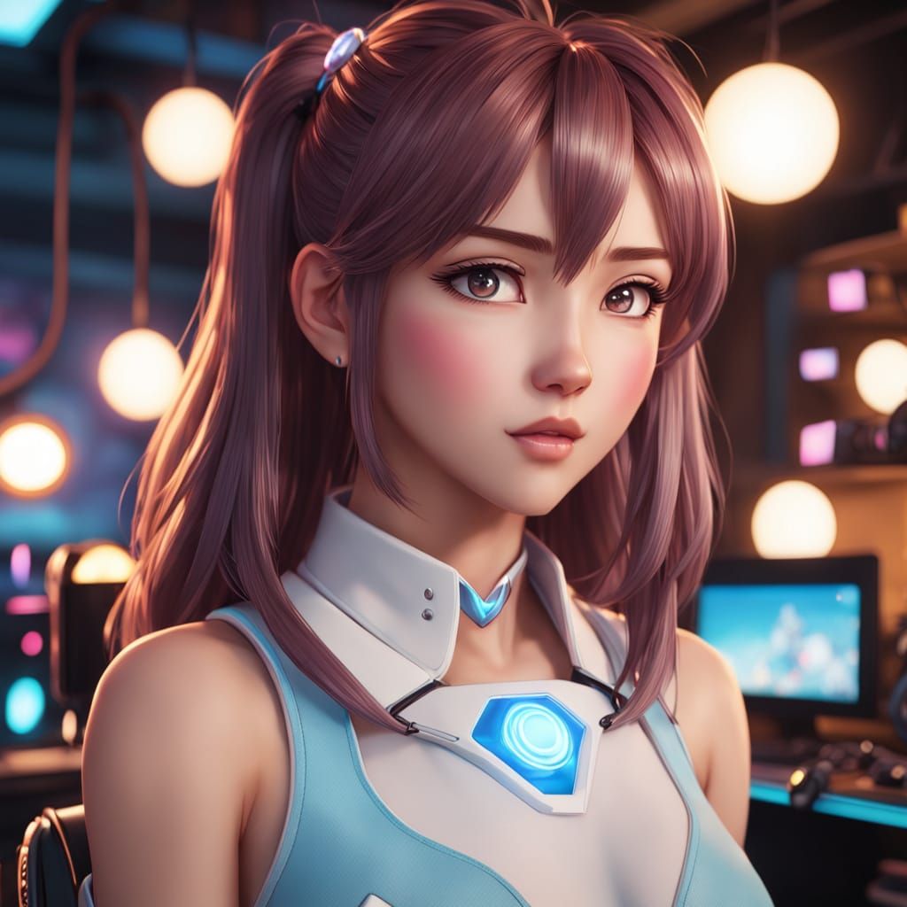 Anime-Inspired Digital Painting of Two Gamers Embracing