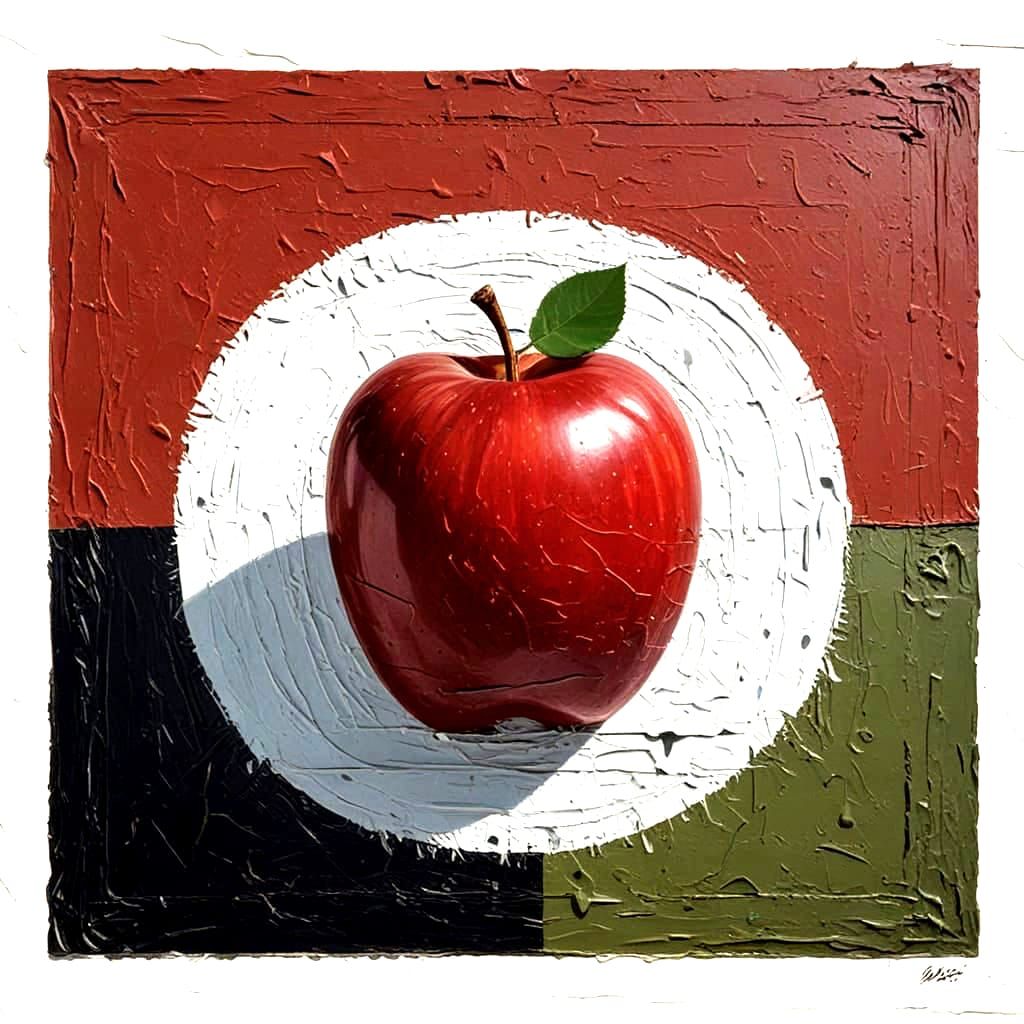 Floating Apple in Basquiat-Inspired Impasto Style