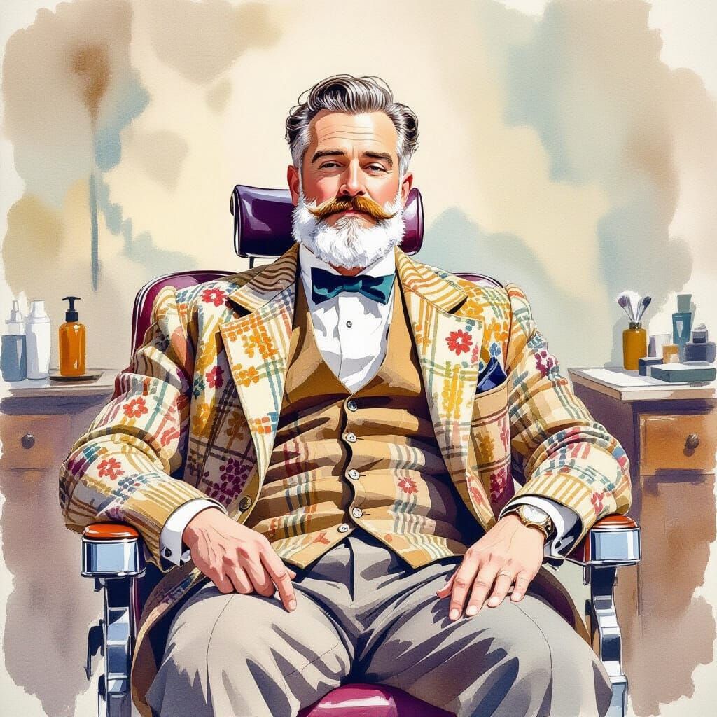 Watercolor Portrait of Gentleman at the Barber