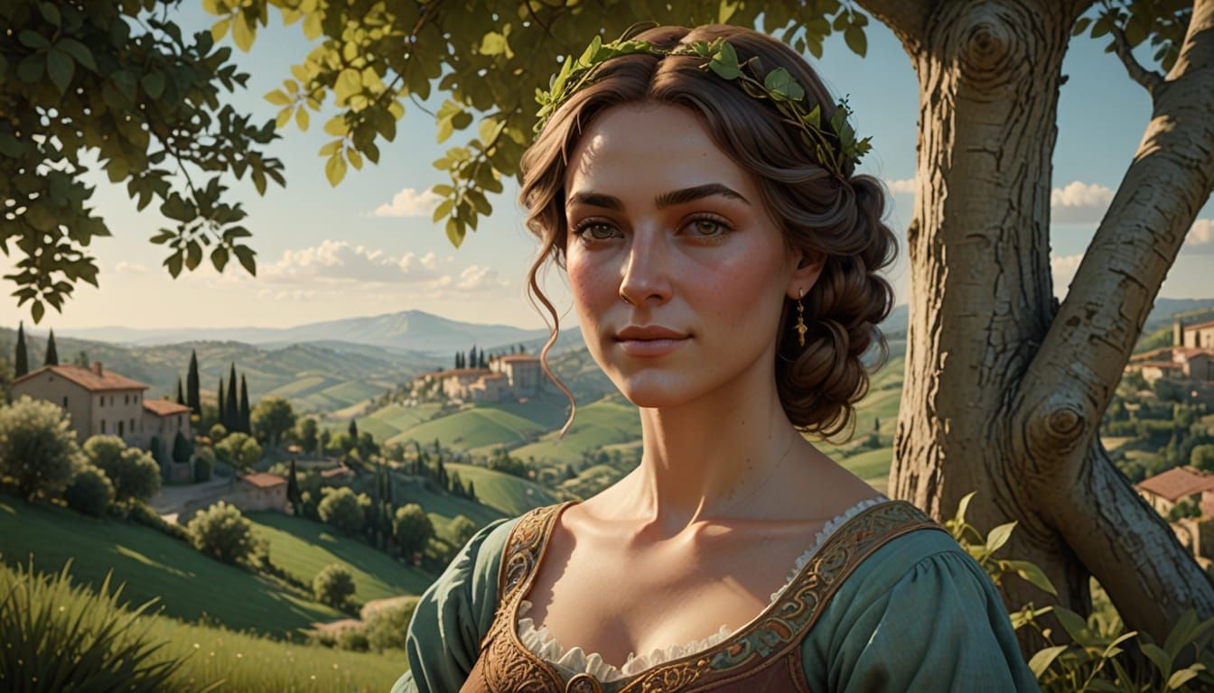 Serene Renaissance Woman in Tuscan Landscape