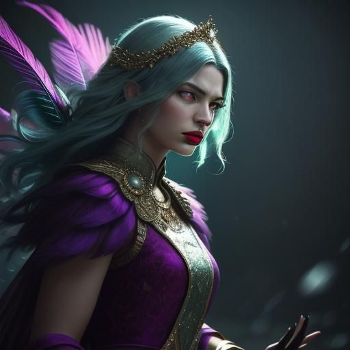 Peacock Haired Woman in Dreamlike Cinematic Still