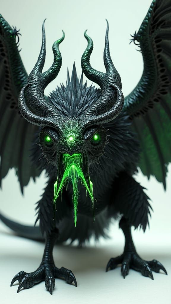 Gothic Crow-Dragon Hybrid with Bioluminescent Features
