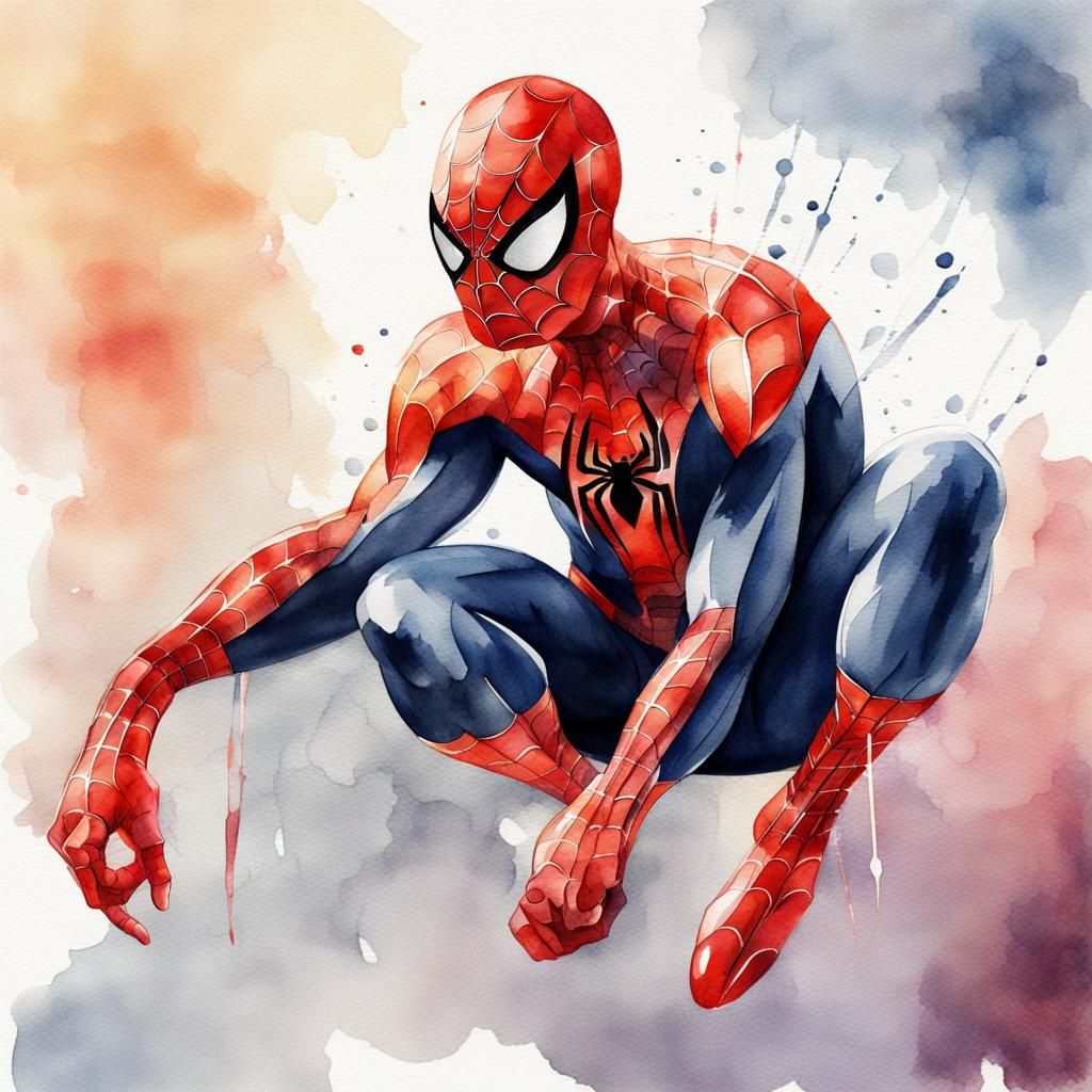 Watercolor Spiderman Illustration in 8K Resolution