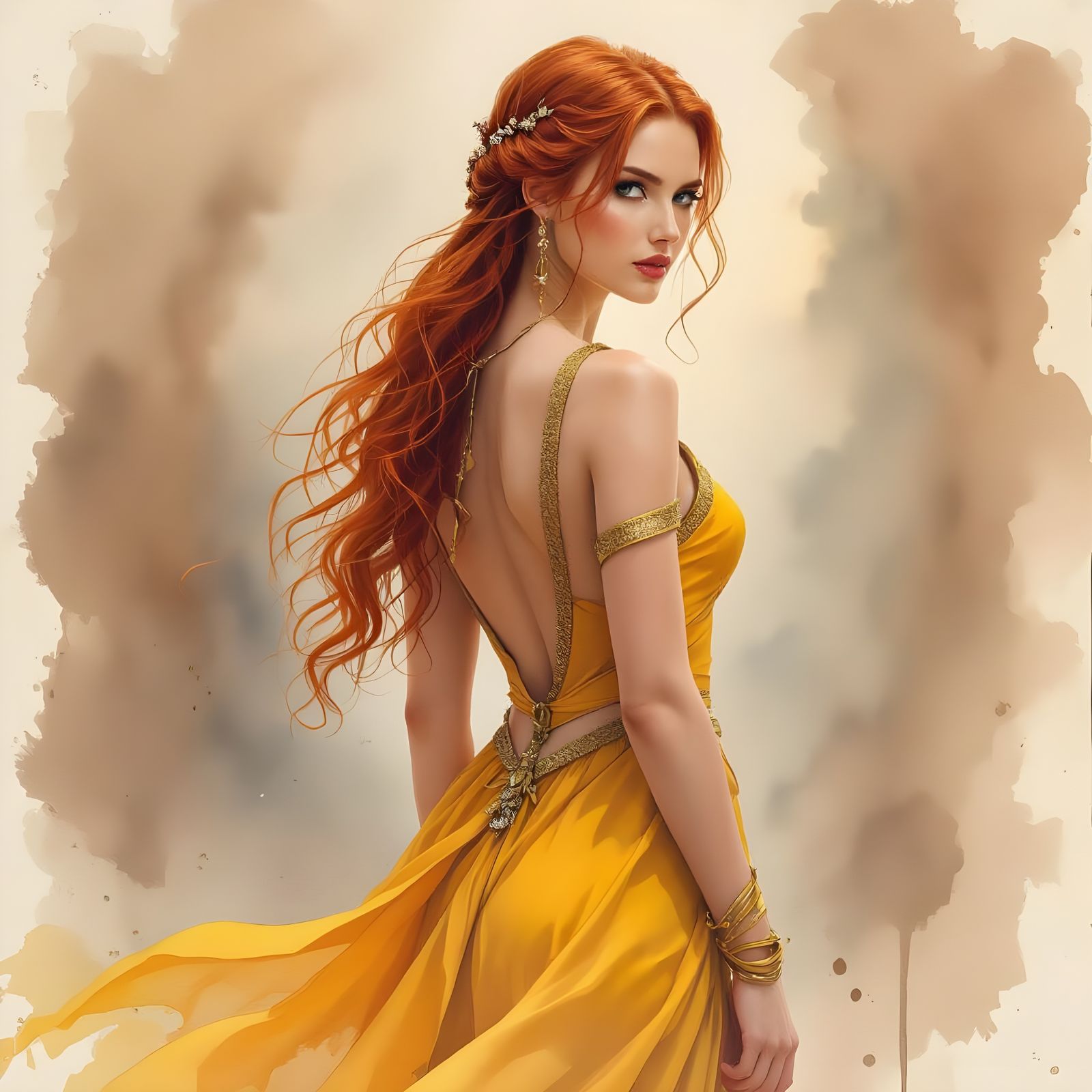 Stunning Norse Goddess Portrait in Watercolor Style