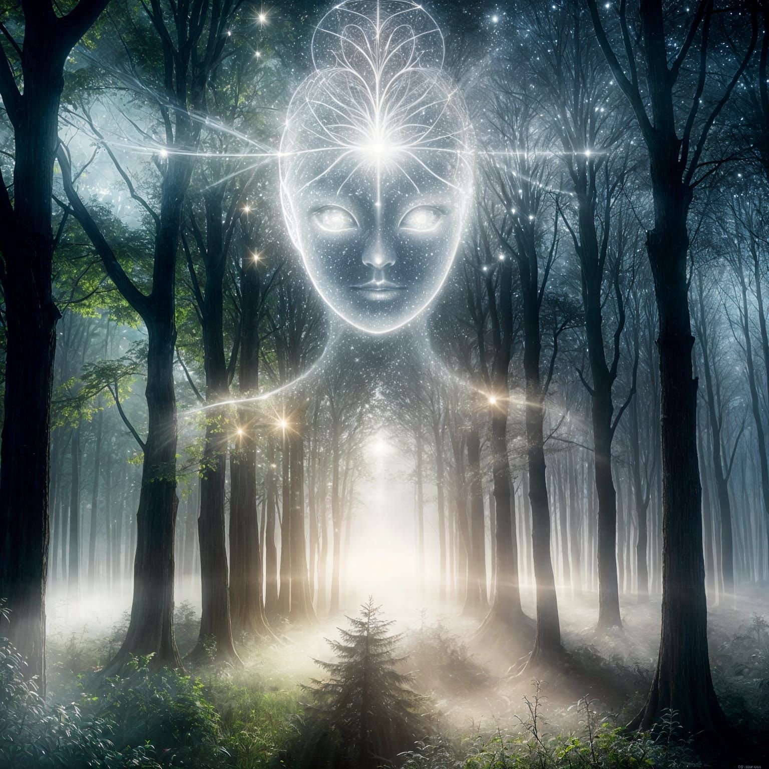 Sylmeria, woven of light mist, celestial guardian of the forest...