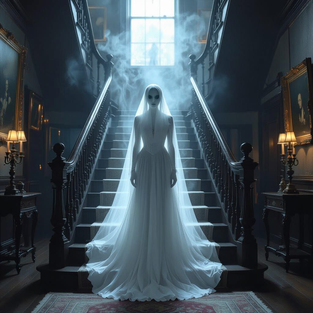 Ghostly Victorian Woman Appears on Grand Staircase