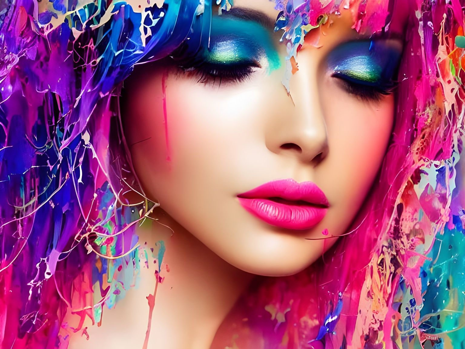 Close Up Watercolour Portrait with Double Exposure Effect