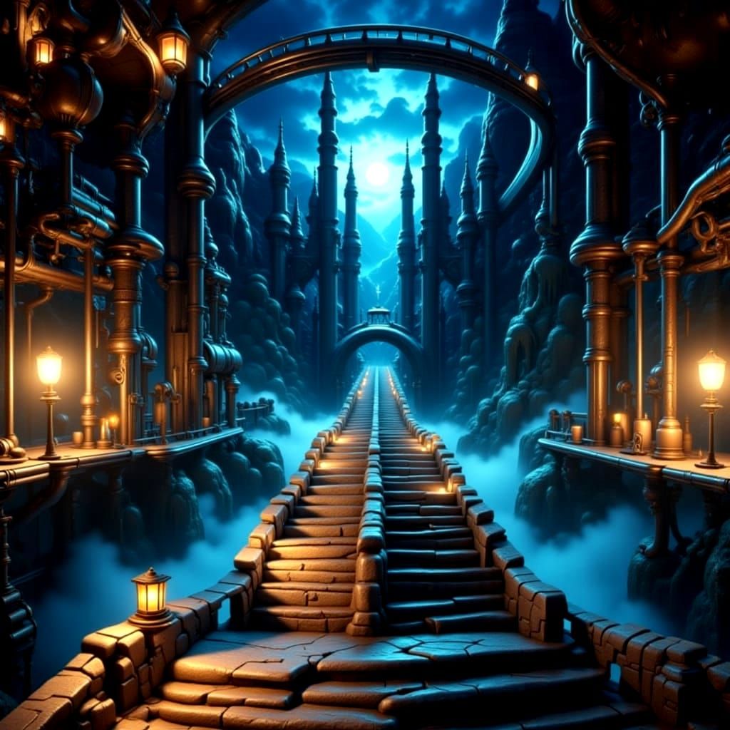 Mystical Sci-Fi Castle Under Bioluminescent Moon