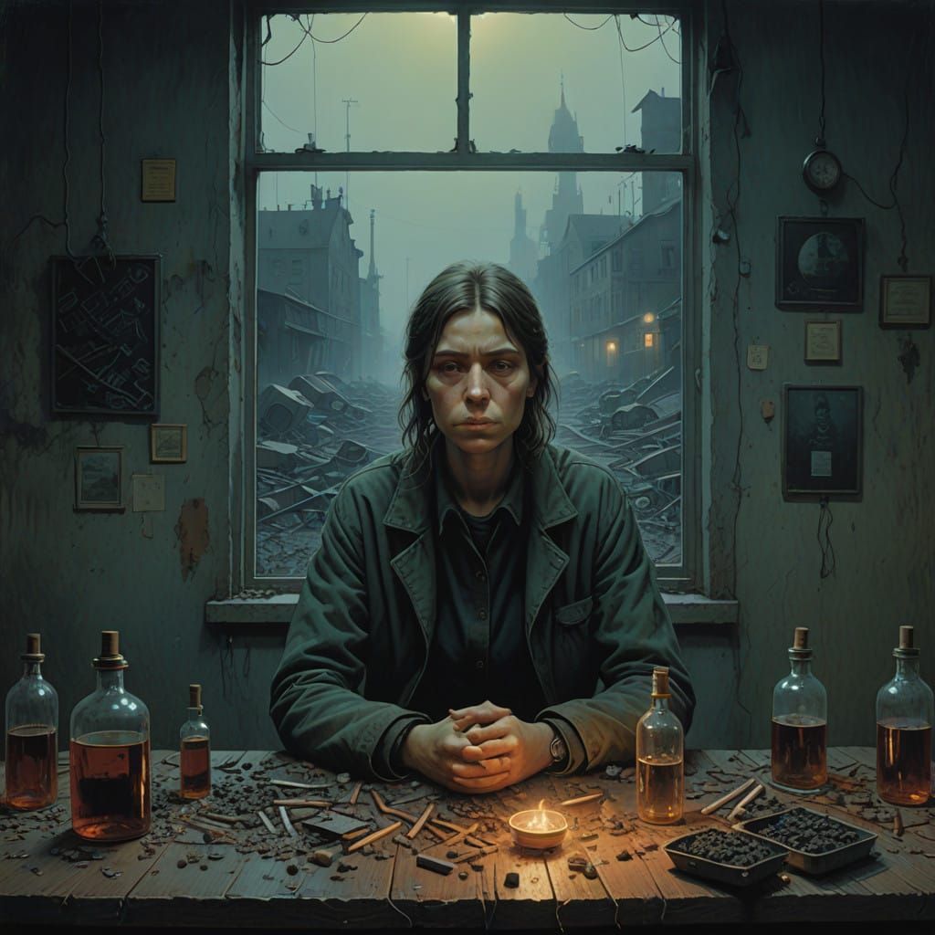 Melancholic Woman in a Smoky Room