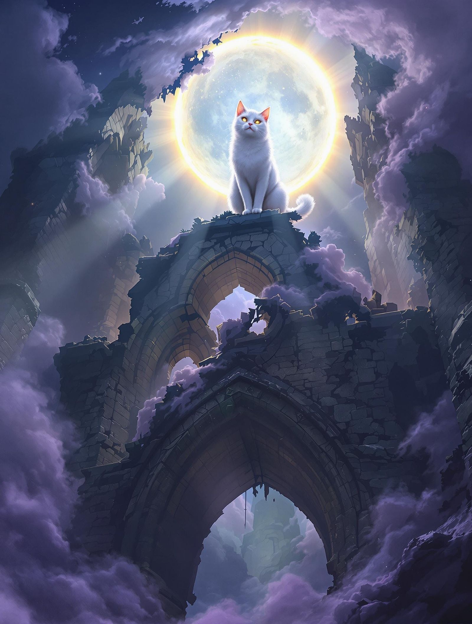 Fantasy Cat Guardians Ruined Cathedral