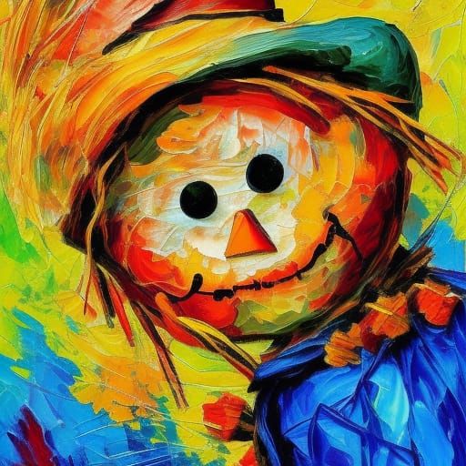 Friendly Scarecrow in Expressionist Oil Painting