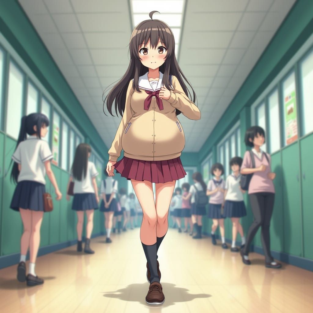 Pregnant Schoolgirl in Anime Style