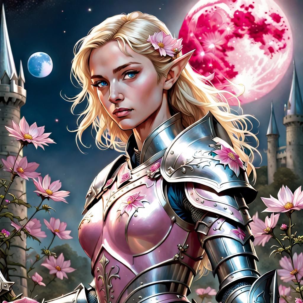 Elven Knight with Moon and Flower Armor
