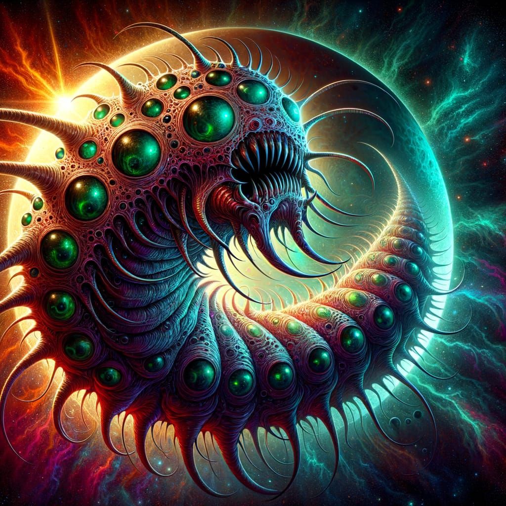 Gargantuan Tentacled Worm Demon in Cosmic Abyss