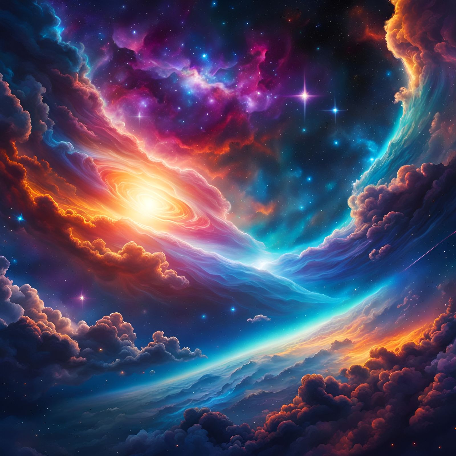 Vibrant Space Nebula with Super Blue Moon