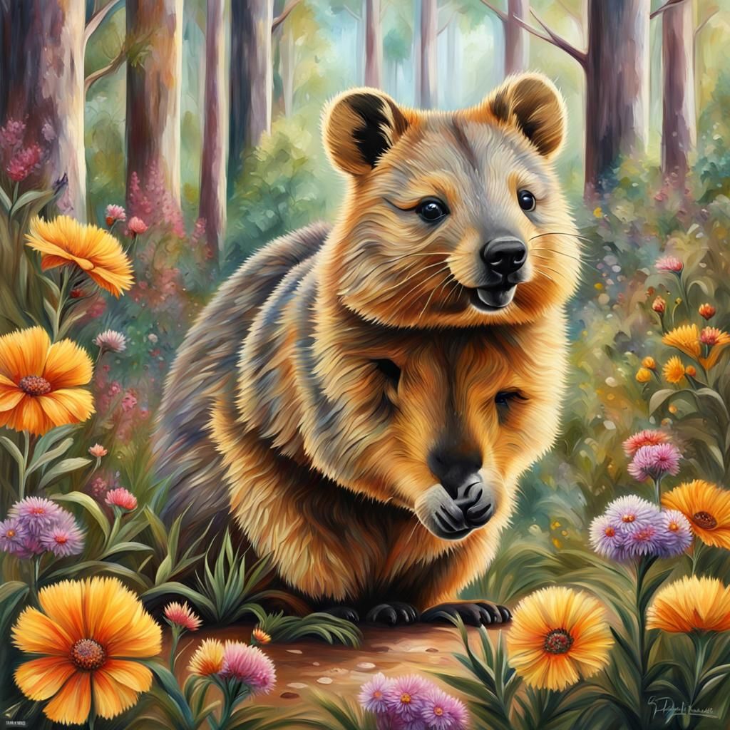 Delightful Quokka Portrait in a Summer Forest
