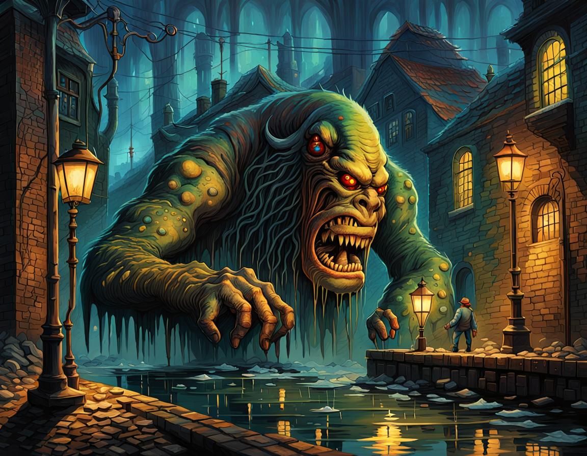 Sewer Monster: Intricate Psychedelic Gothic Concept Art