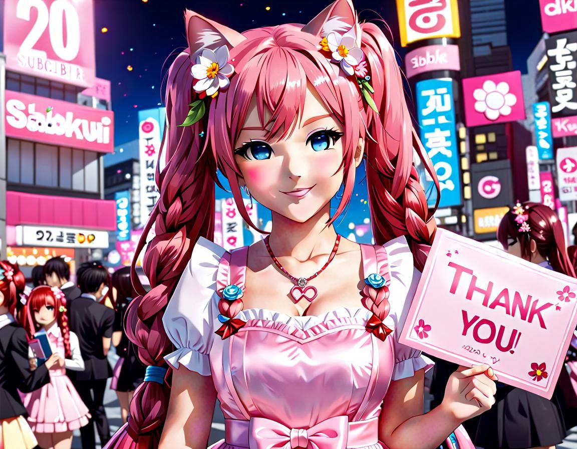 Cute Chibi Catgirl Thank You in Anime Style