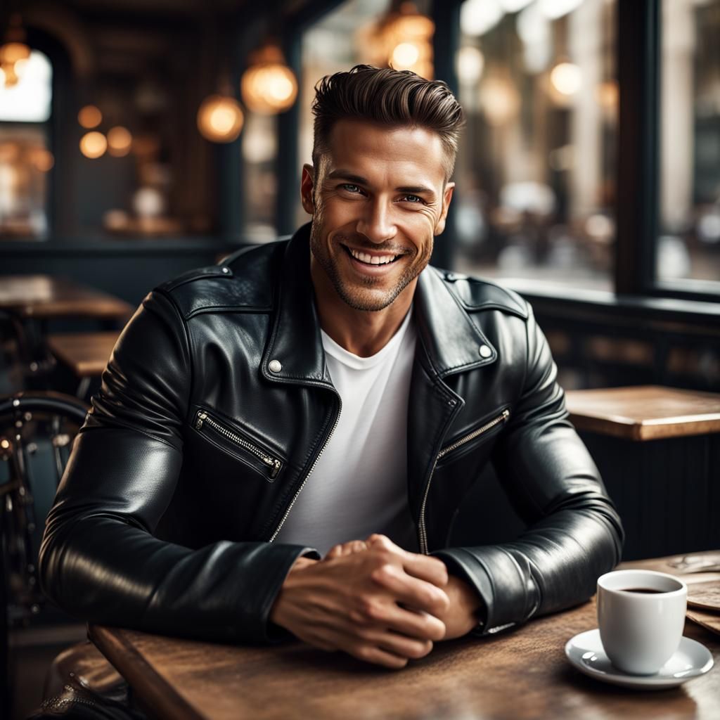 Handsome Man in Leather Jacket, Detailed Matte Painting