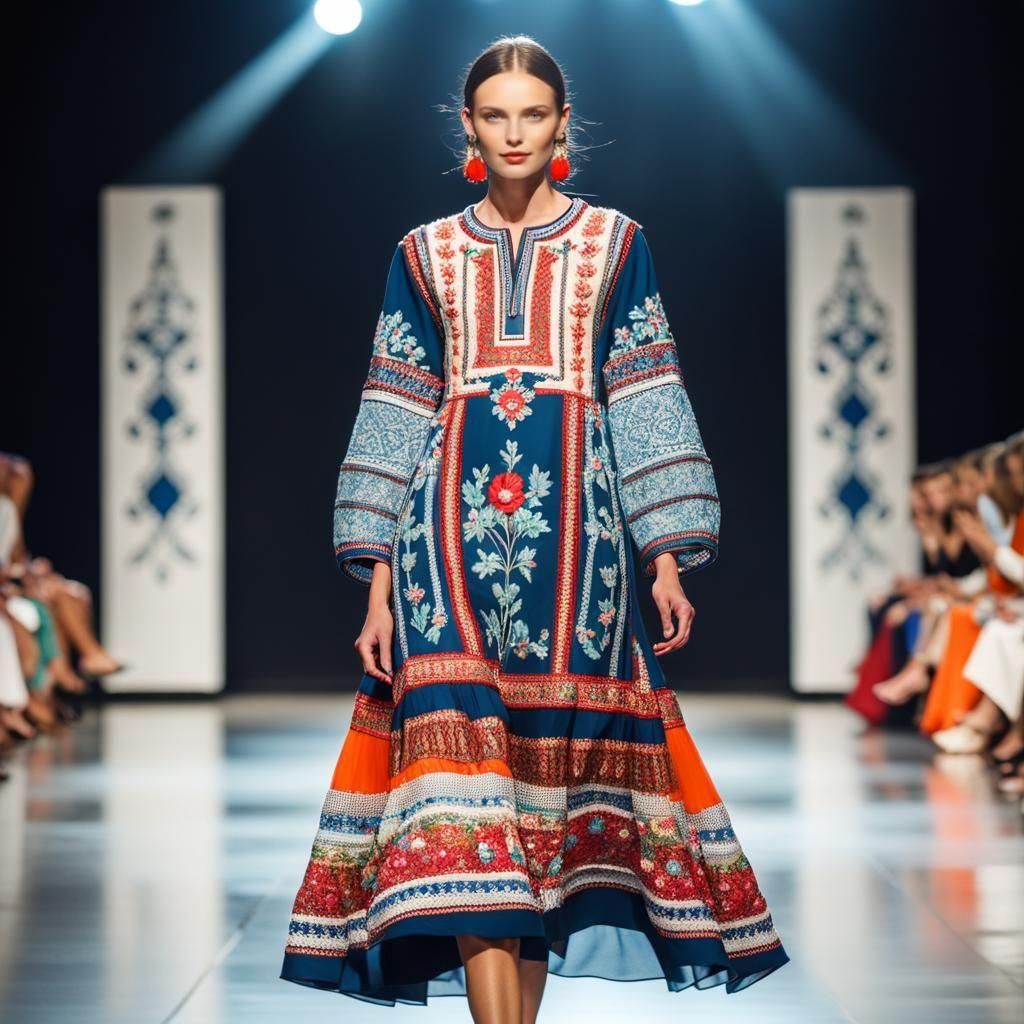 Serbian Woman's Avant-Garde Dress with Traditional Embroider...