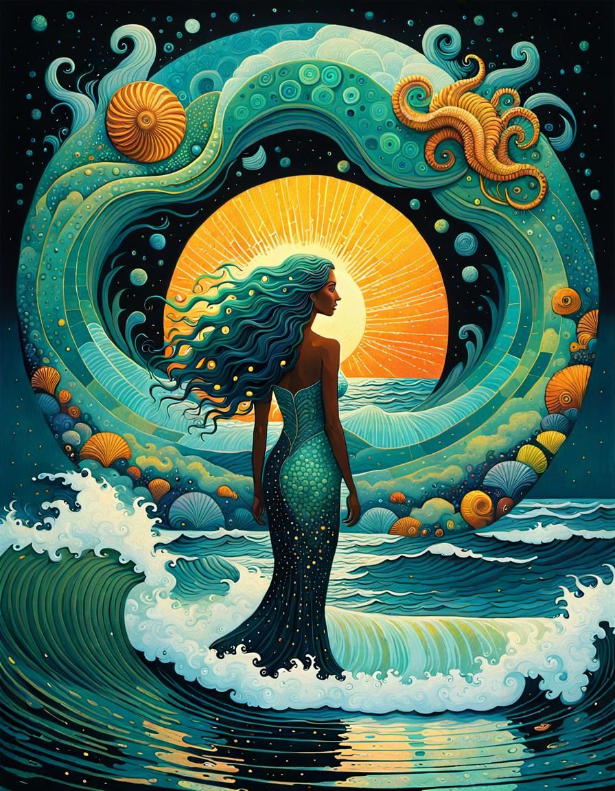 Mermaid Emerges from Storm: Iridescent Splash Art