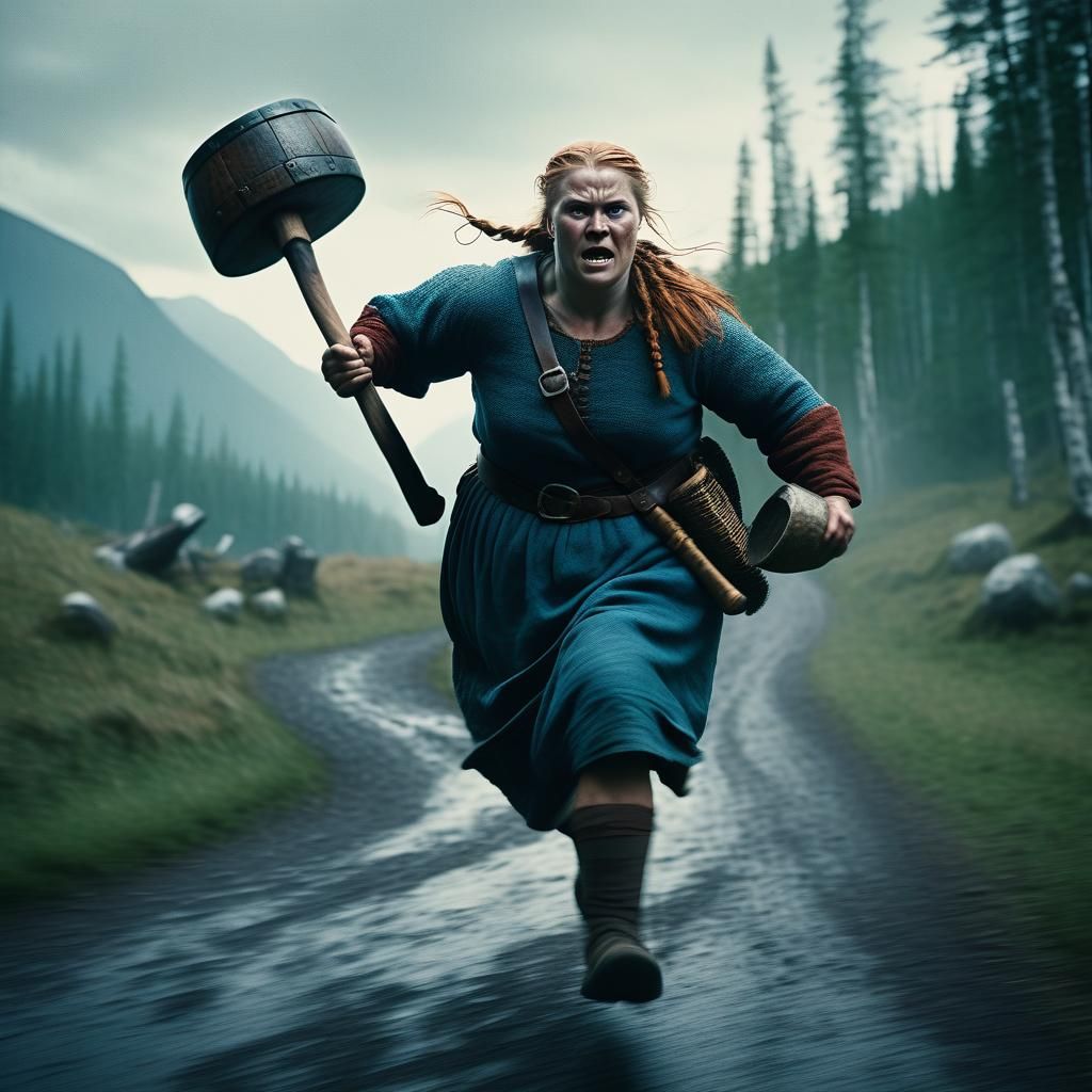 Cinematic Viking Woman with Axe and Jar