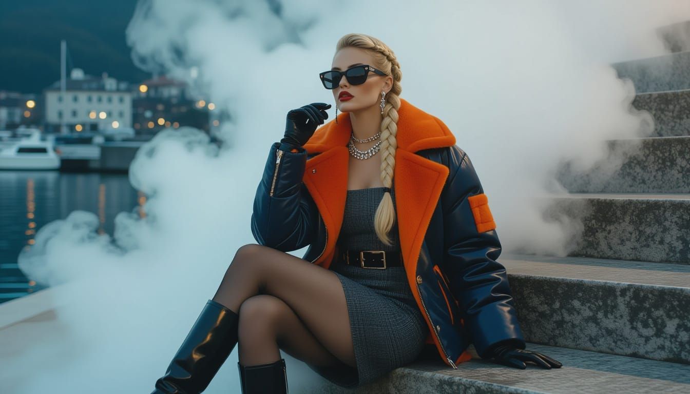 Steampunk Glam Actress in Braid with Night Blue Jacket