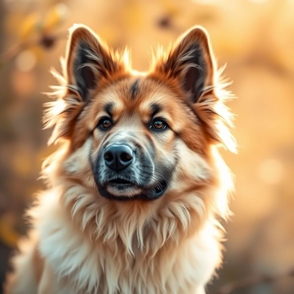 Eurasier Dog Portrait in Warm Golden Light