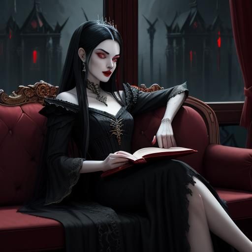 Regal Vampire Reading by Night: Detailed Matte Painting