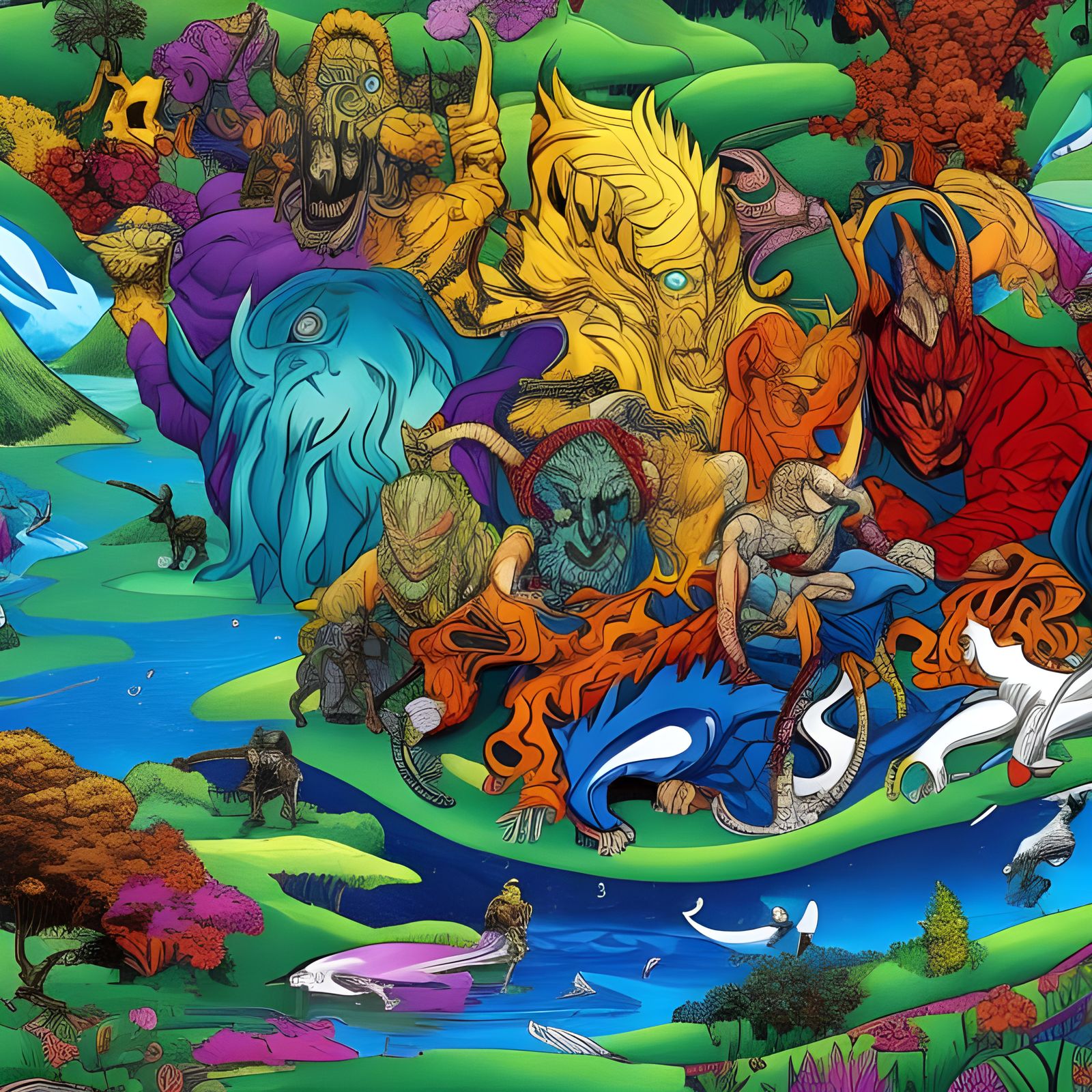 Colorful Path Through a Fantastical Forest