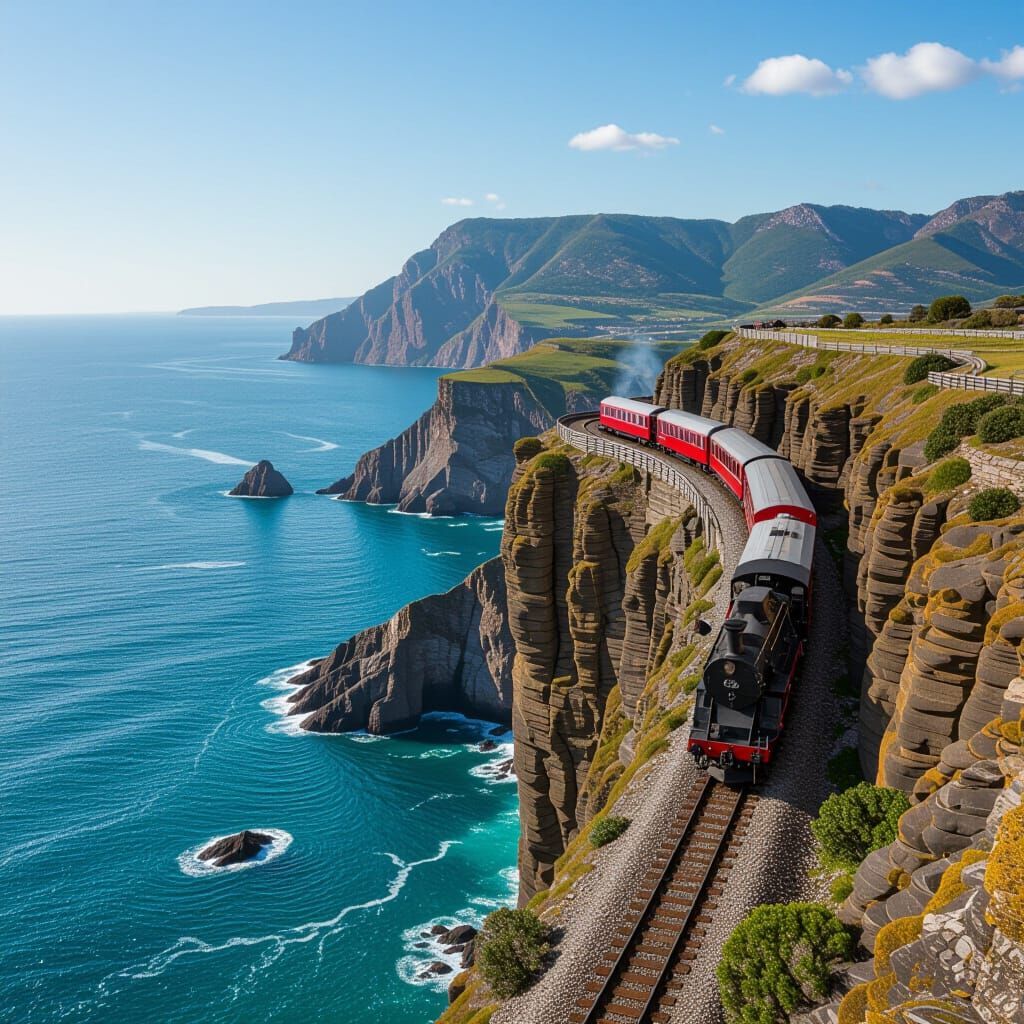 Lovers Crossing Cliffs by Train with Breathtaking View