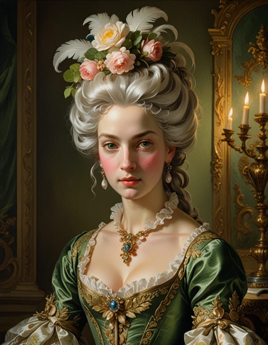 Elegant Baroque Portrait of a Woman in Rococo Attire