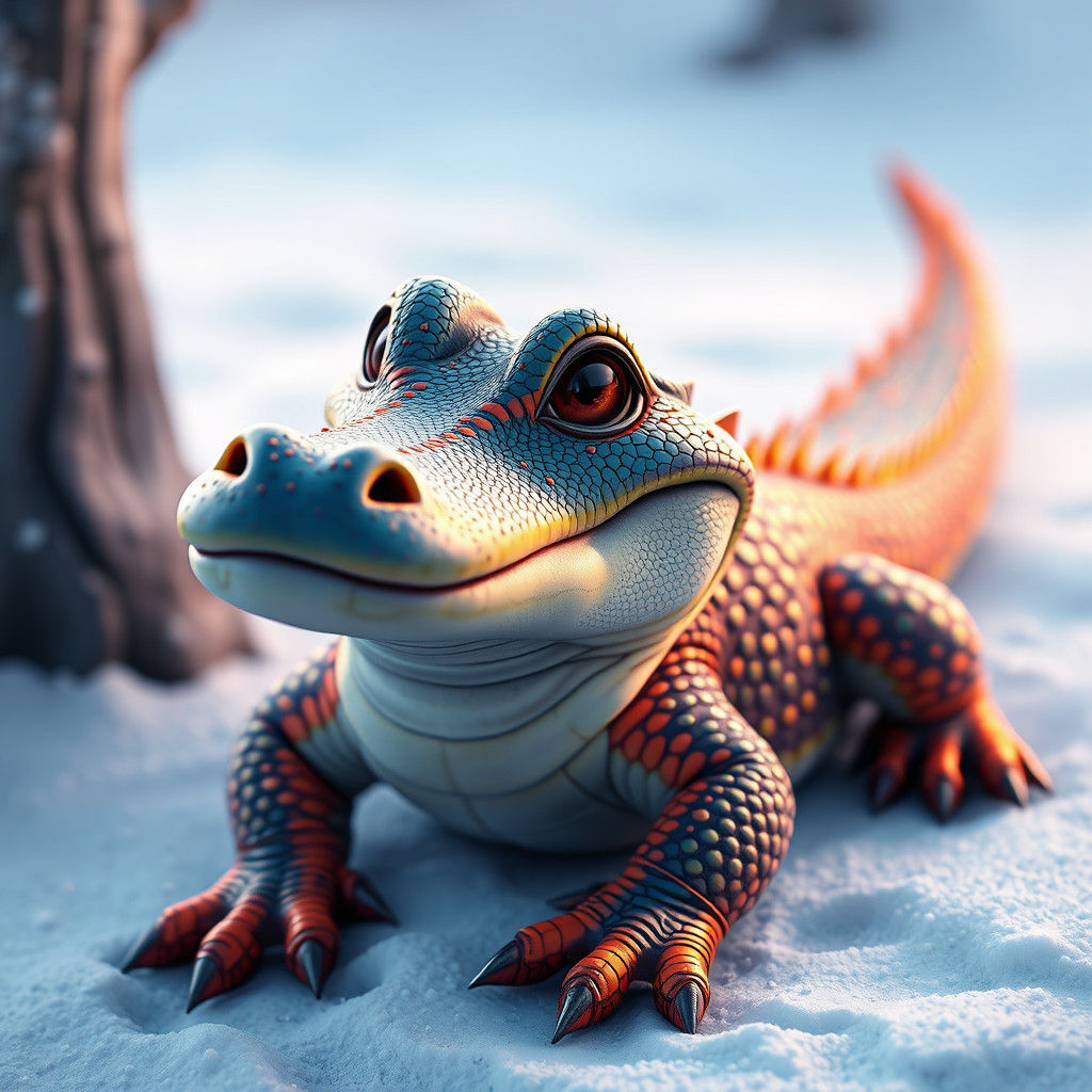 Anthropomorphic Alligator on White Background, Digital Art