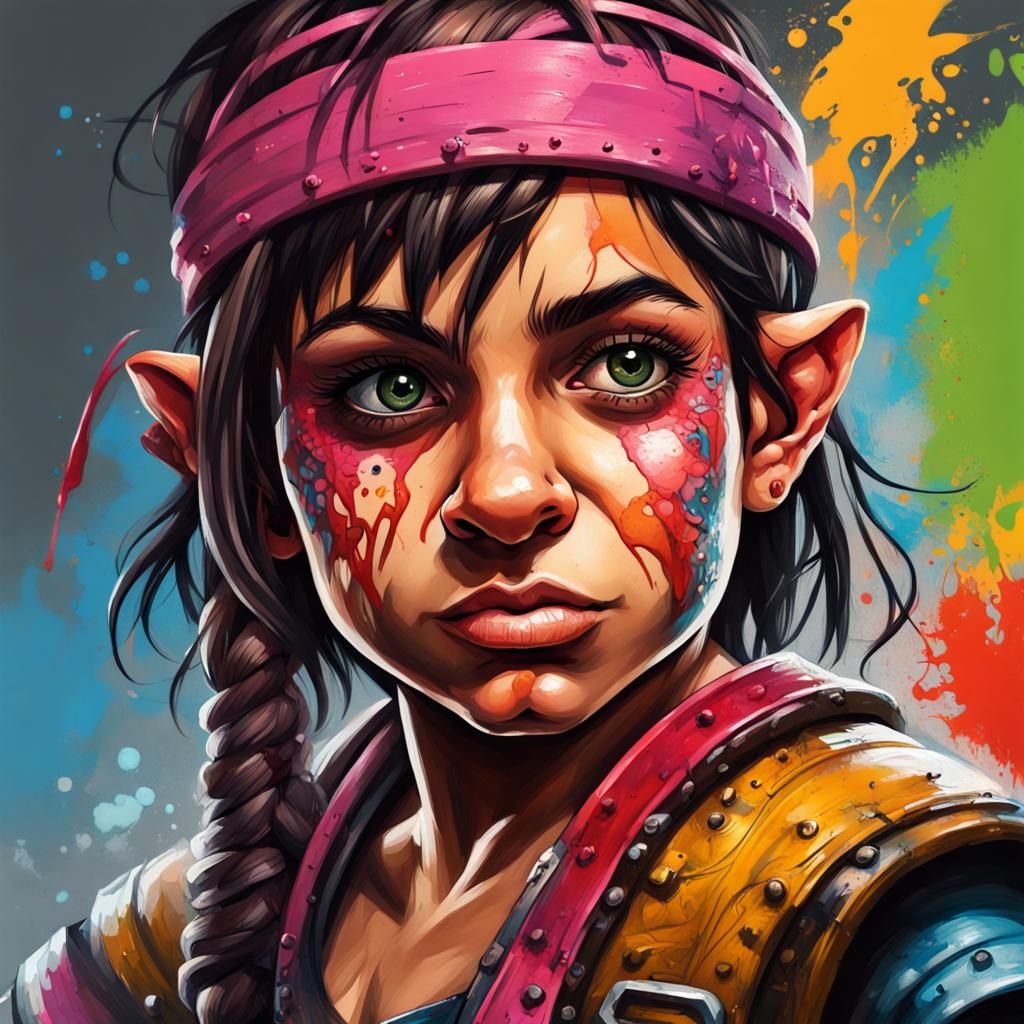 Latina Halfling Fighter Portrait in Graffiti Art Style