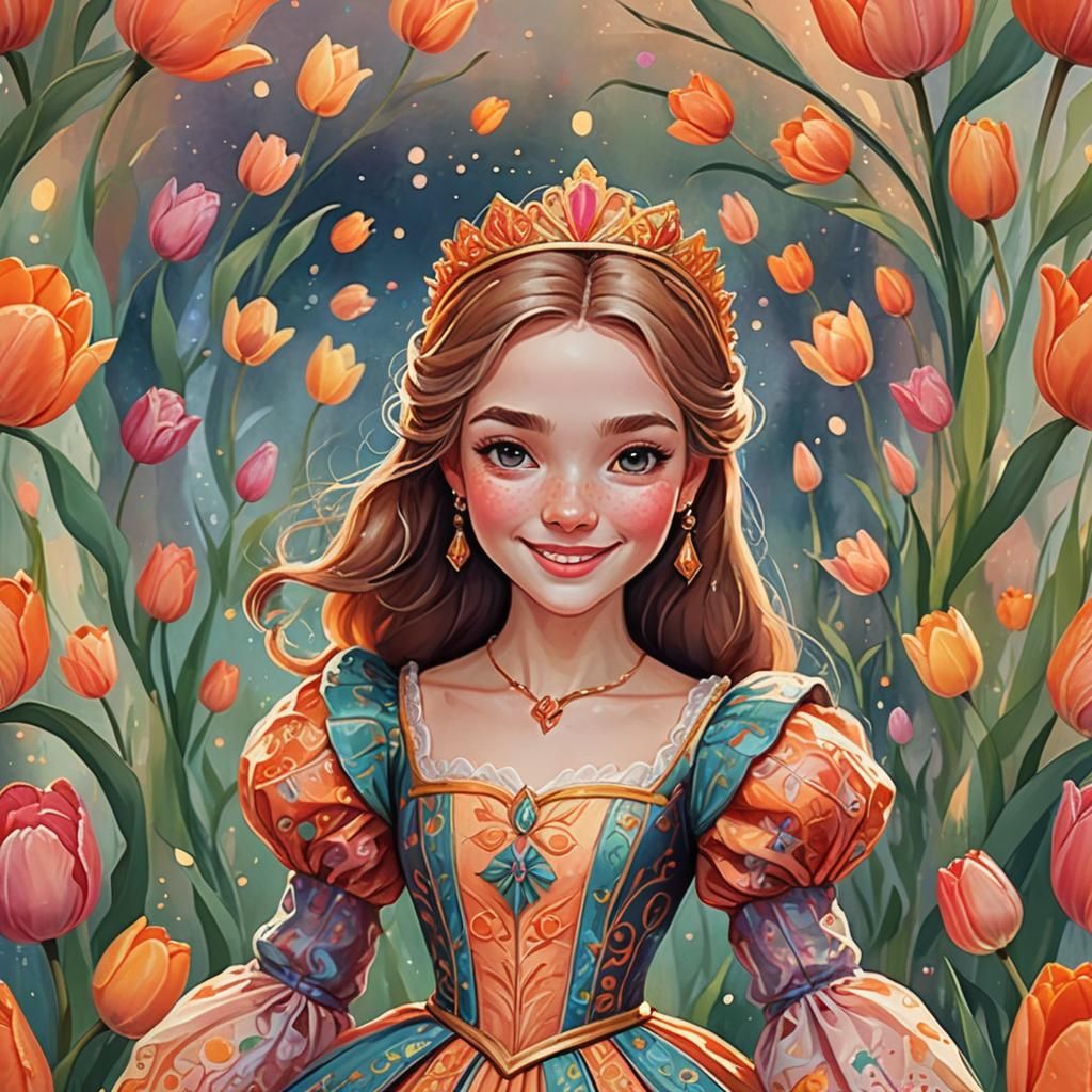 Cartoon Tulip Princess Portrait with Anime Flair