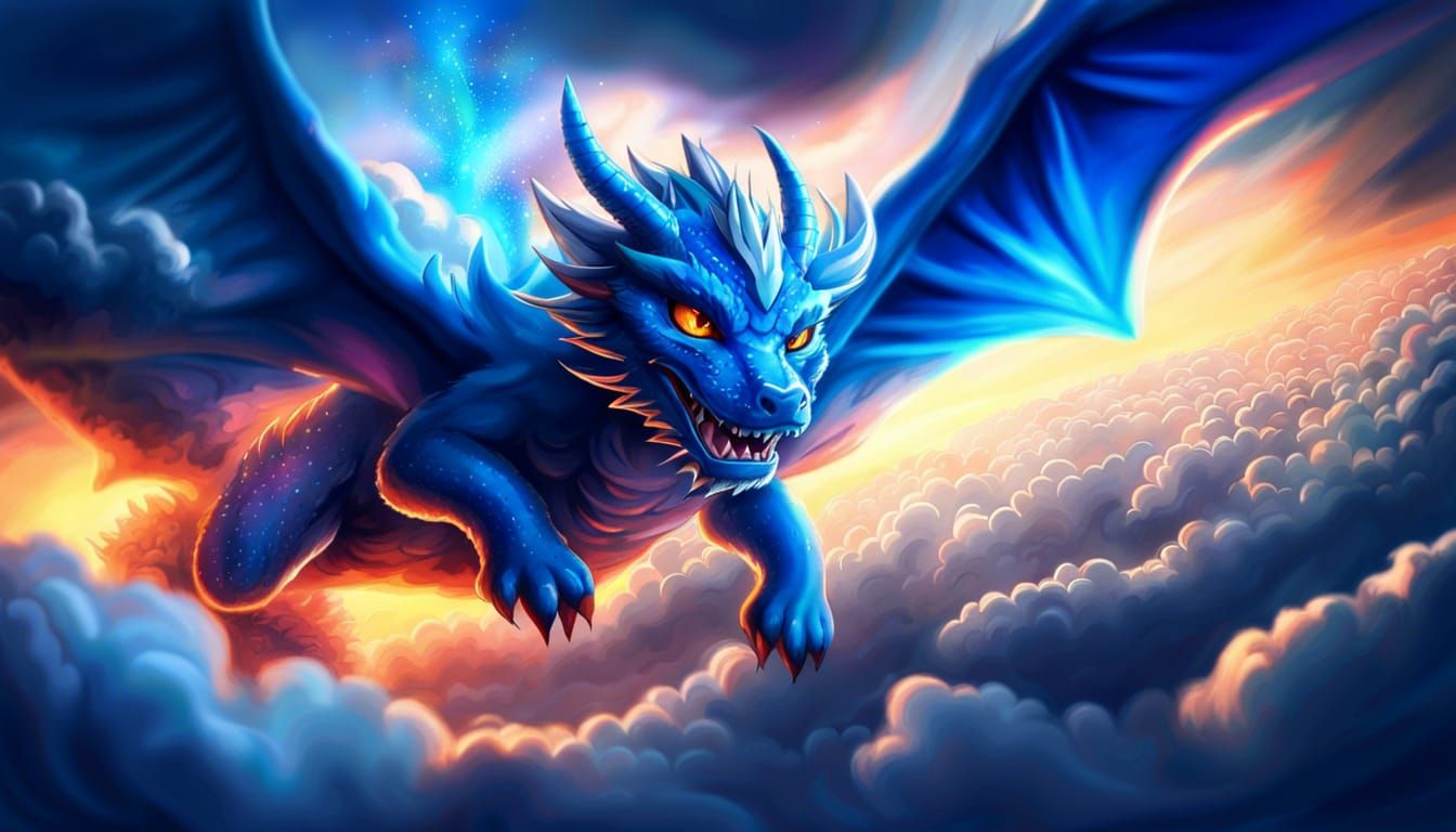 Fantasy Anime Dragon Skydiving at Sunrise