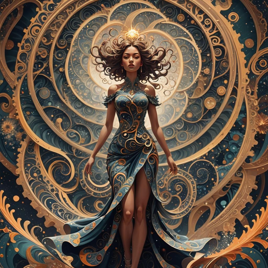 Fractal Female Figure in Retro Art Style