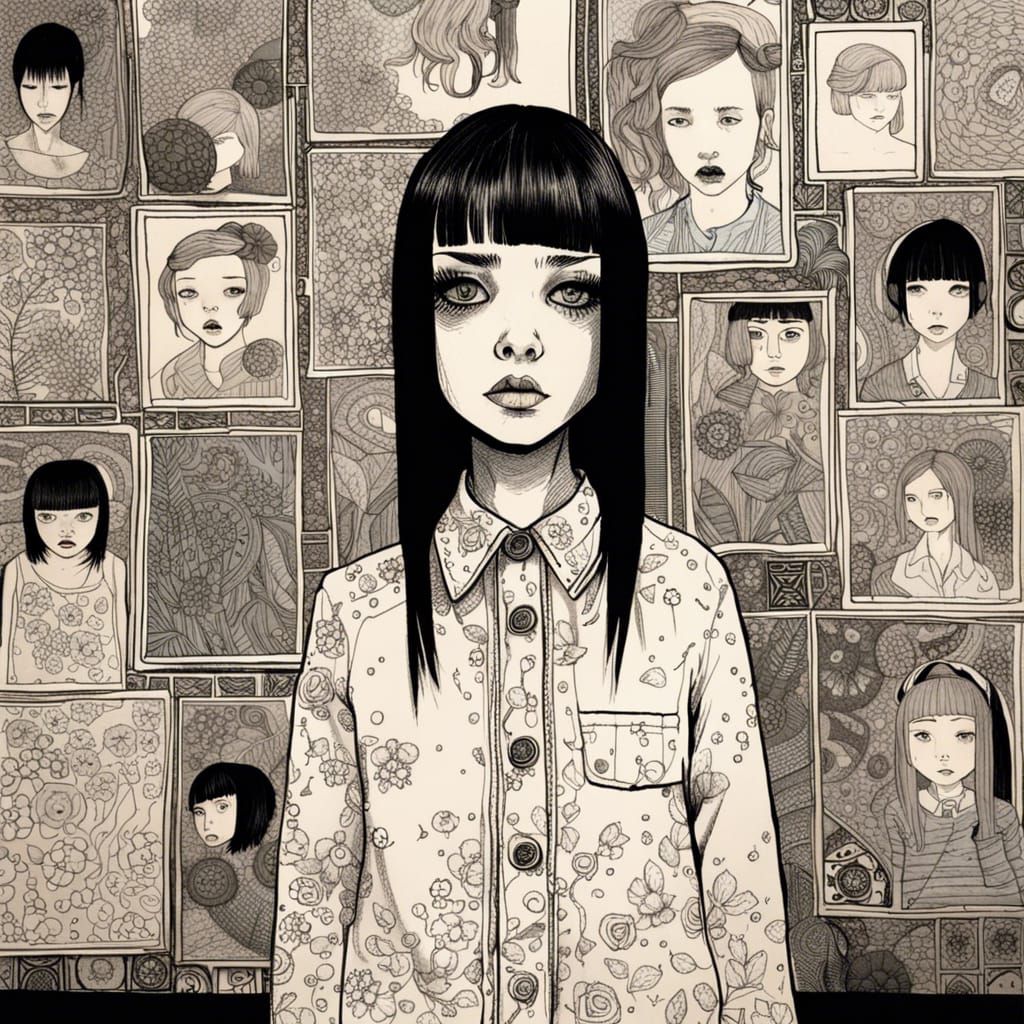 Girl in Art Brut Style Digital Illustration