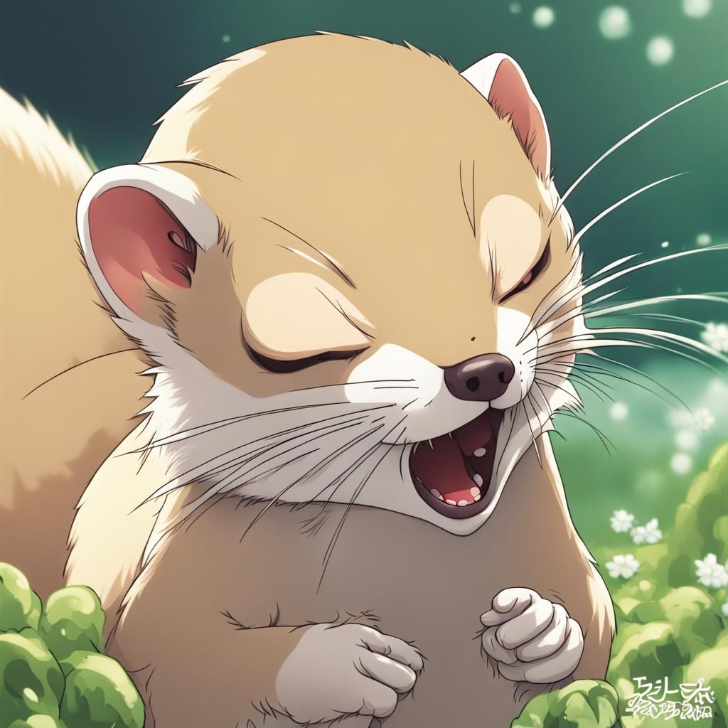 Weasel Mid-Sneezing, Anime Style Illustration
