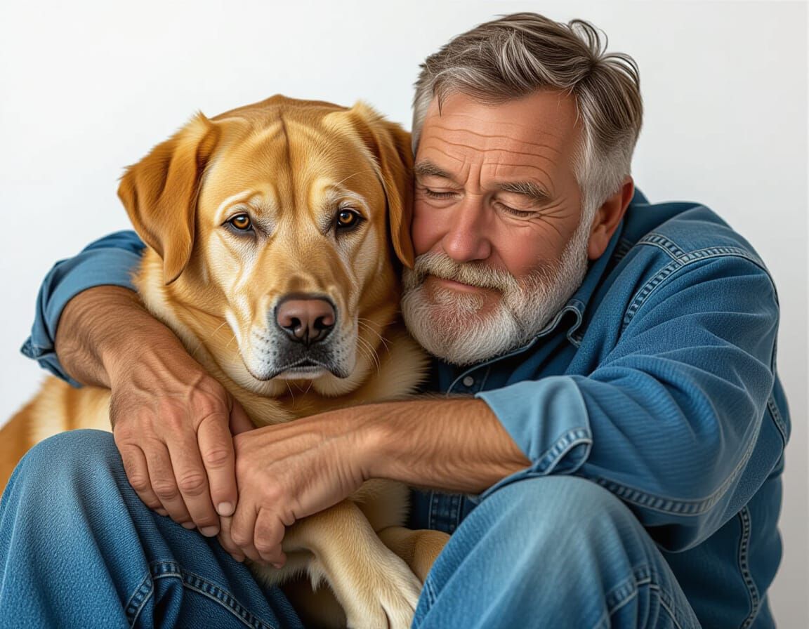 Labrador and Old Man: a Hyperrealistic Portrait